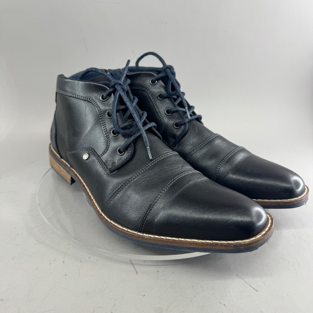 Steve Madden Mens Kramerr Leather Cap Toe Side Zip Chukka Boots Black Size 12